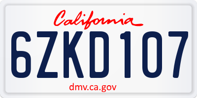 CA license plate 6ZKD107