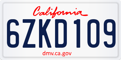 CA license plate 6ZKD109