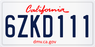 CA license plate 6ZKD111