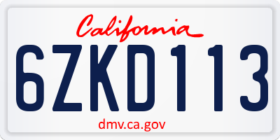 CA license plate 6ZKD113