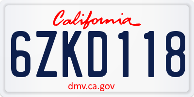 CA license plate 6ZKD118