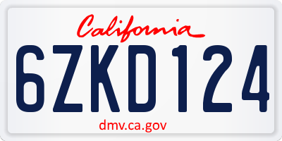 CA license plate 6ZKD124