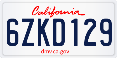 CA license plate 6ZKD129