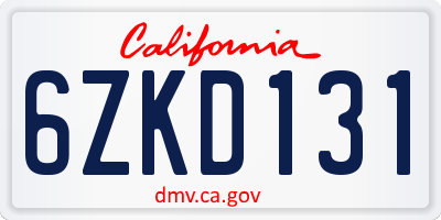 CA license plate 6ZKD131