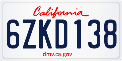 CA license plate 6ZKD138