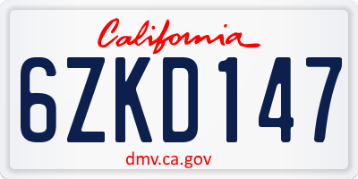 CA license plate 6ZKD147