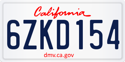 CA license plate 6ZKD154