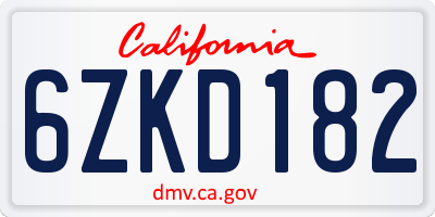 CA license plate 6ZKD182