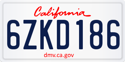 CA license plate 6ZKD186