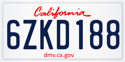 CA license plate 6ZKD188