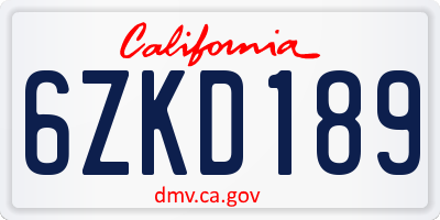 CA license plate 6ZKD189