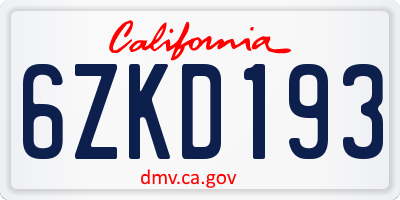 CA license plate 6ZKD193
