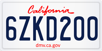 CA license plate 6ZKD200