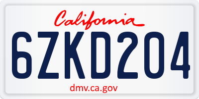 CA license plate 6ZKD204
