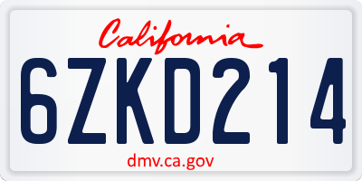 CA license plate 6ZKD214