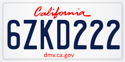 CA license plate 6ZKD222