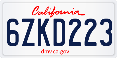 CA license plate 6ZKD223
