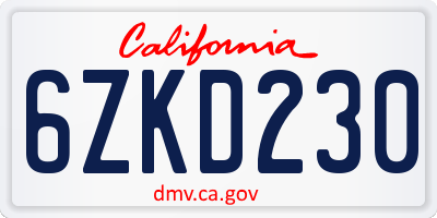 CA license plate 6ZKD230