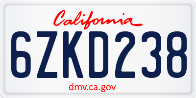 CA license plate 6ZKD238