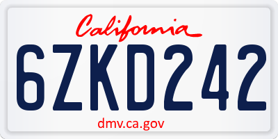 CA license plate 6ZKD242