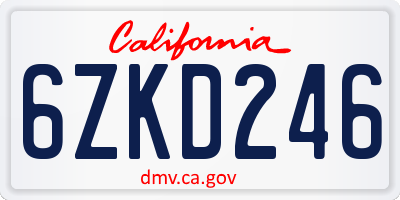 CA license plate 6ZKD246