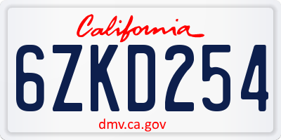 CA license plate 6ZKD254