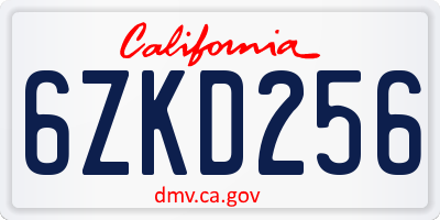 CA license plate 6ZKD256