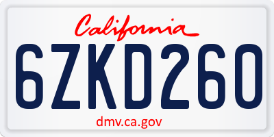 CA license plate 6ZKD260