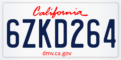 CA license plate 6ZKD264