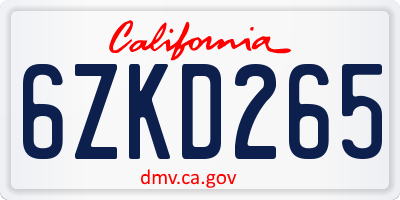 CA license plate 6ZKD265