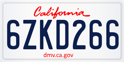 CA license plate 6ZKD266