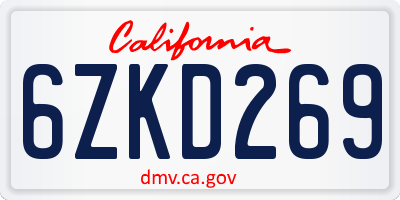 CA license plate 6ZKD269