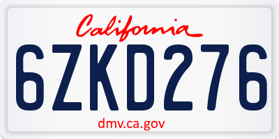 CA license plate 6ZKD276