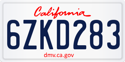 CA license plate 6ZKD283
