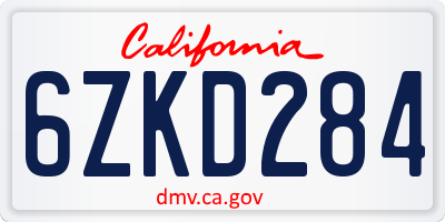 CA license plate 6ZKD284
