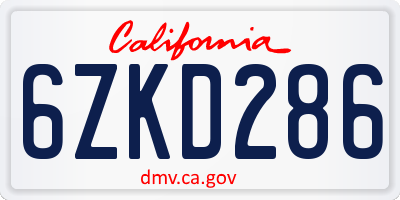 CA license plate 6ZKD286