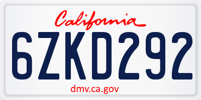 CA license plate 6ZKD292