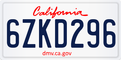 CA license plate 6ZKD296