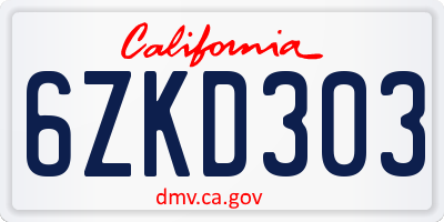 CA license plate 6ZKD303
