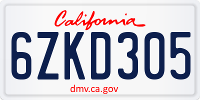 CA license plate 6ZKD305