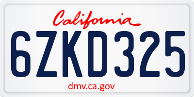 CA license plate 6ZKD325