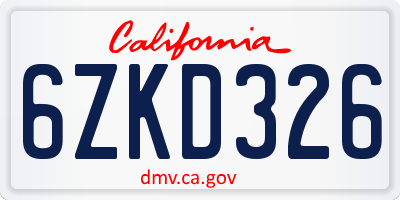 CA license plate 6ZKD326