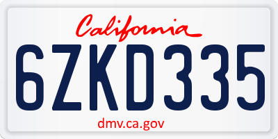 CA license plate 6ZKD335