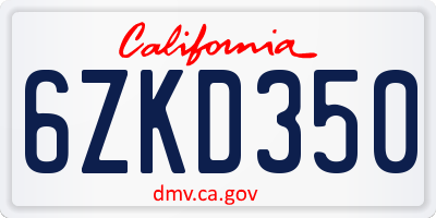 CA license plate 6ZKD350