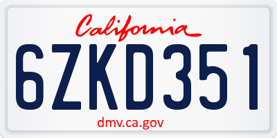 CA license plate 6ZKD351