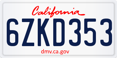 CA license plate 6ZKD353