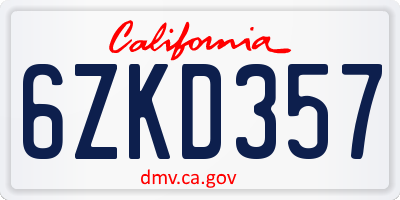 CA license plate 6ZKD357