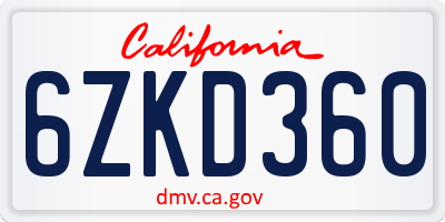 CA license plate 6ZKD360
