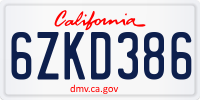 CA license plate 6ZKD386