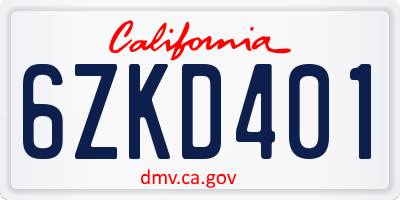 CA license plate 6ZKD401